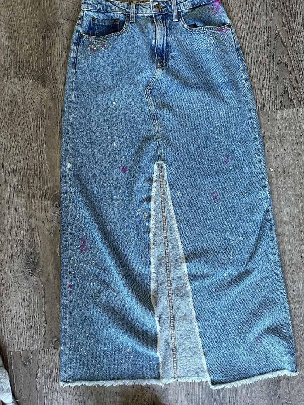 NSF Denim Distressed maxi skirt